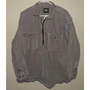 KEY Men’s 2XL XXL LS Hickory Stripe ¼ Zip Shirt Black White Railroad Striped